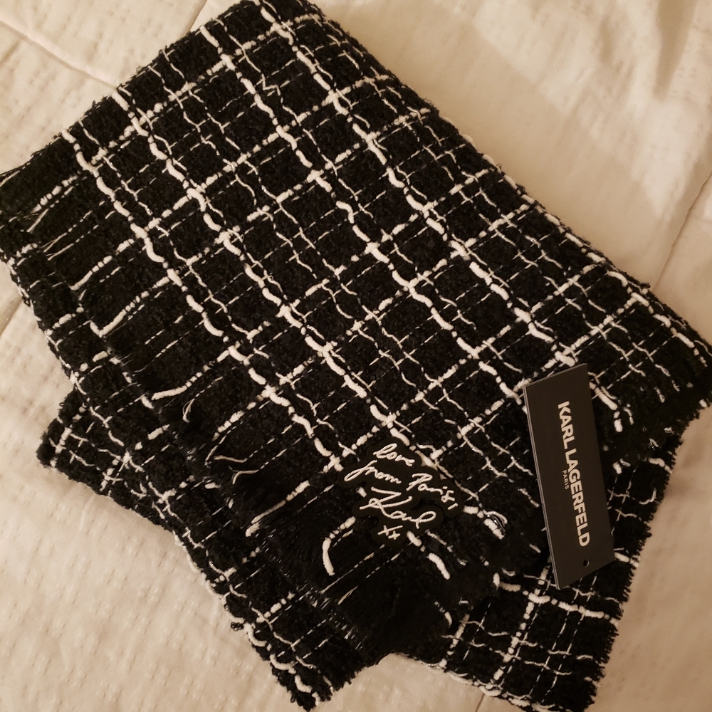 Karl Lagerfeld black and white tweed scarf